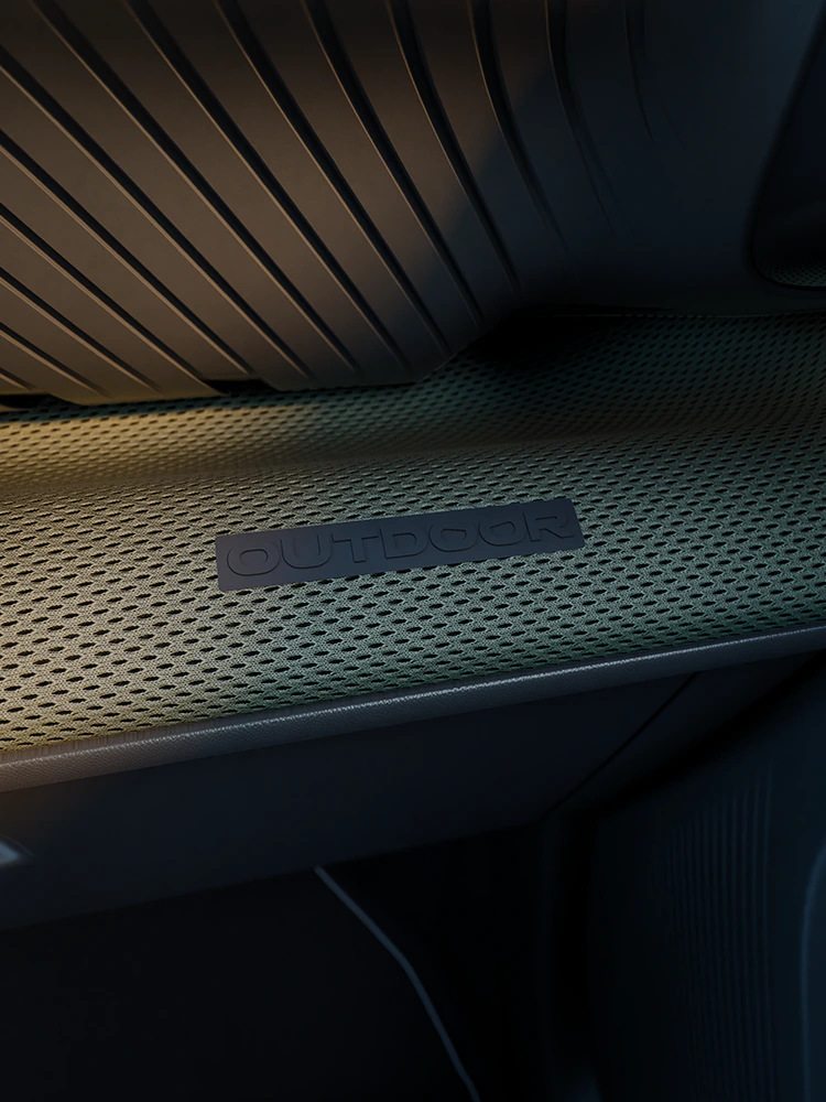 Close-up dashboard with Outdoor insertshows Advanced Comfort compact SUV interior