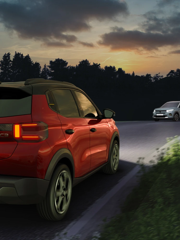 Rear night view of Citroën C3 SUV highlighting automatic headlights for safer, confident and affordable everyday urban mobility.