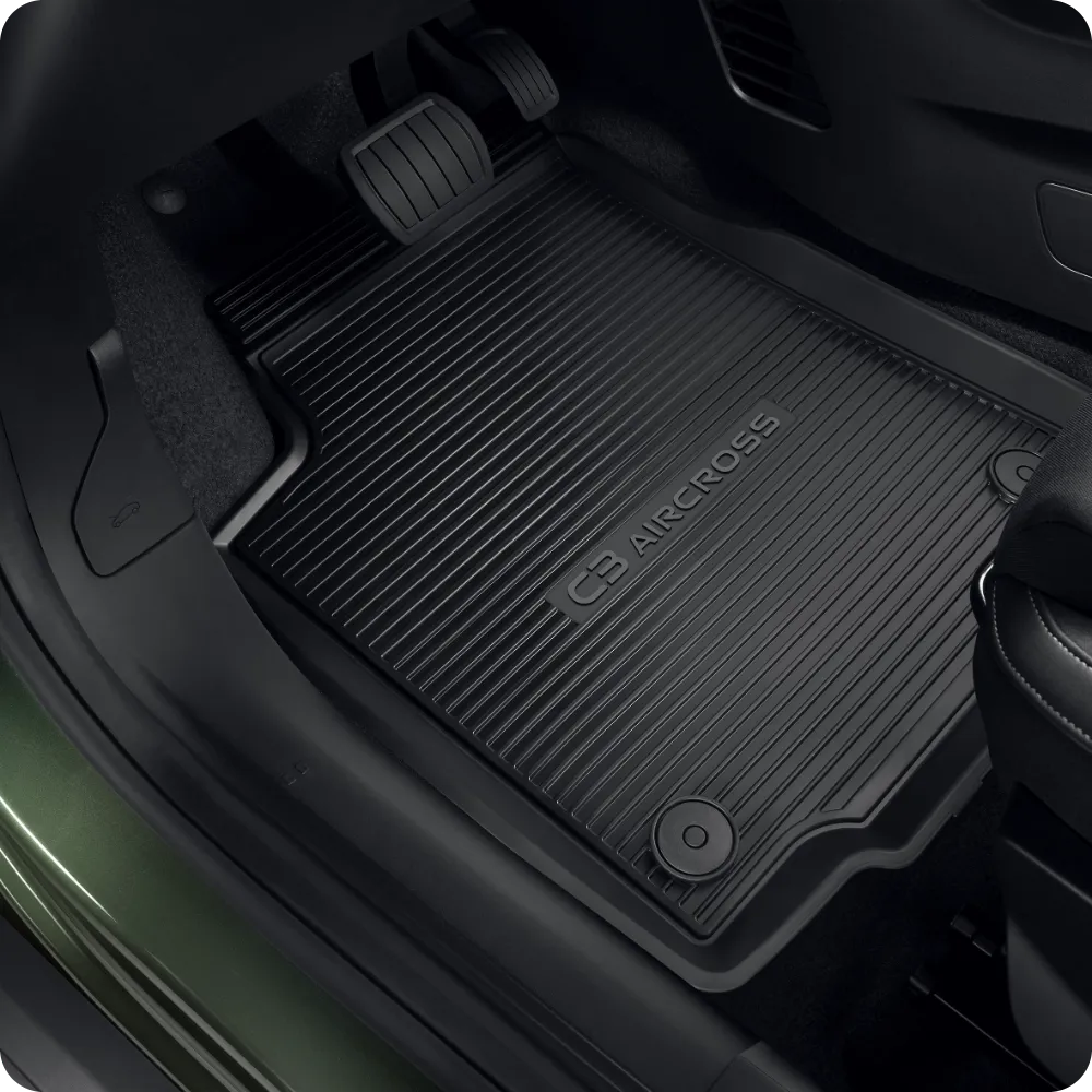 Close‑up interior view of Citroën ë‑C3 Aircross all‑weather mats providing durable, protective and affordable floor coverage.