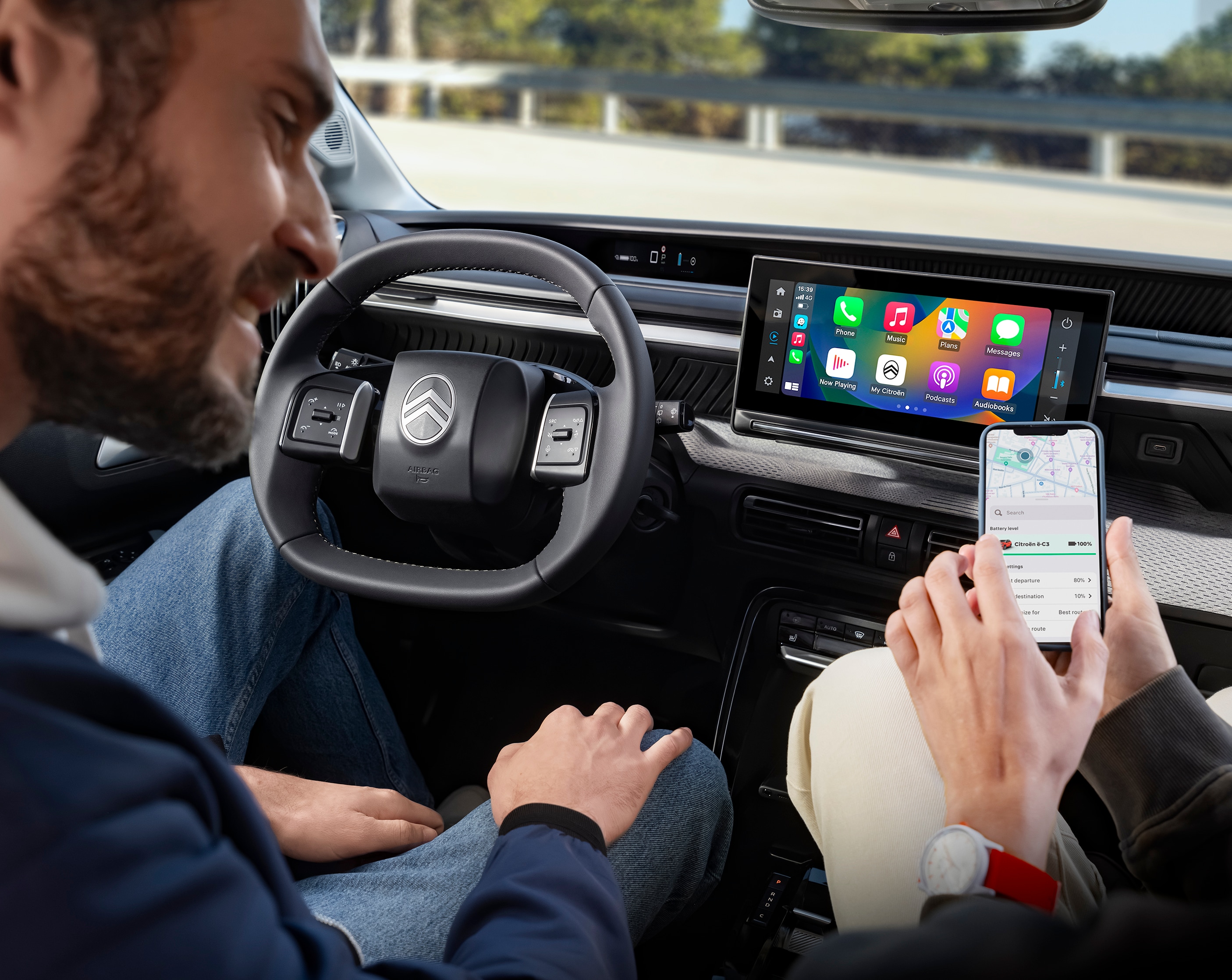 Interior view of Citroën C3 SUV showcasing connected infotainment for intuitive, comfortable and affordable everyday urban mobility.