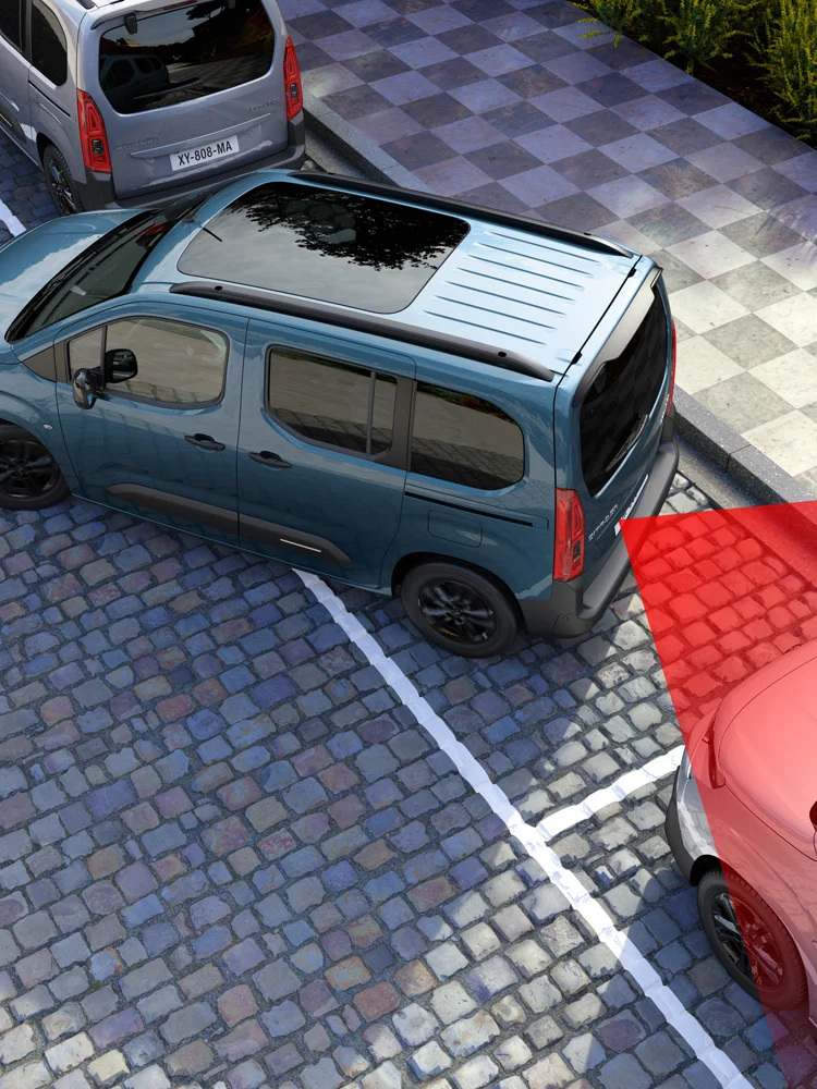 Top rear view Kiama Blue Berlingo with rear camera enhancing visibility, safety, technology and confident parking assistance
